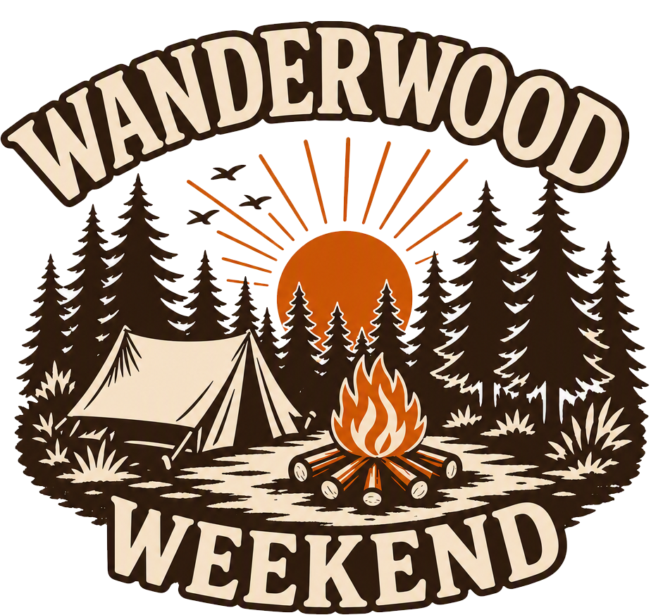 Wanderwood Weekend campsite graphic for the festival t-shirt