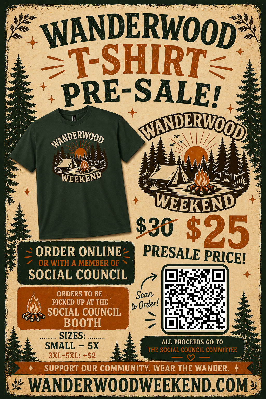 Wanderwood Weekend t-shirt pre-sale flyer